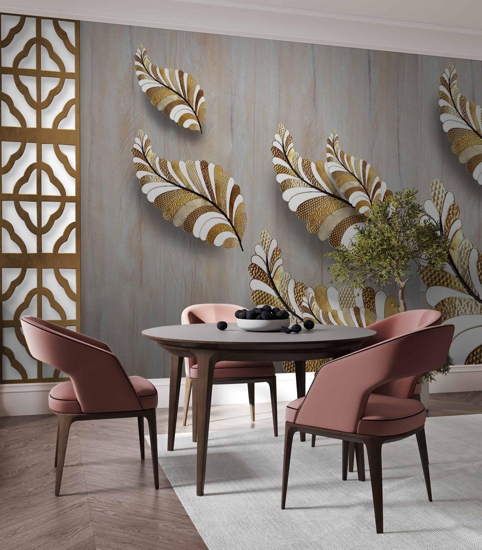 Fotobehang Bladeren versierd met een luipaardmotief trekken aan met hun schoonheid