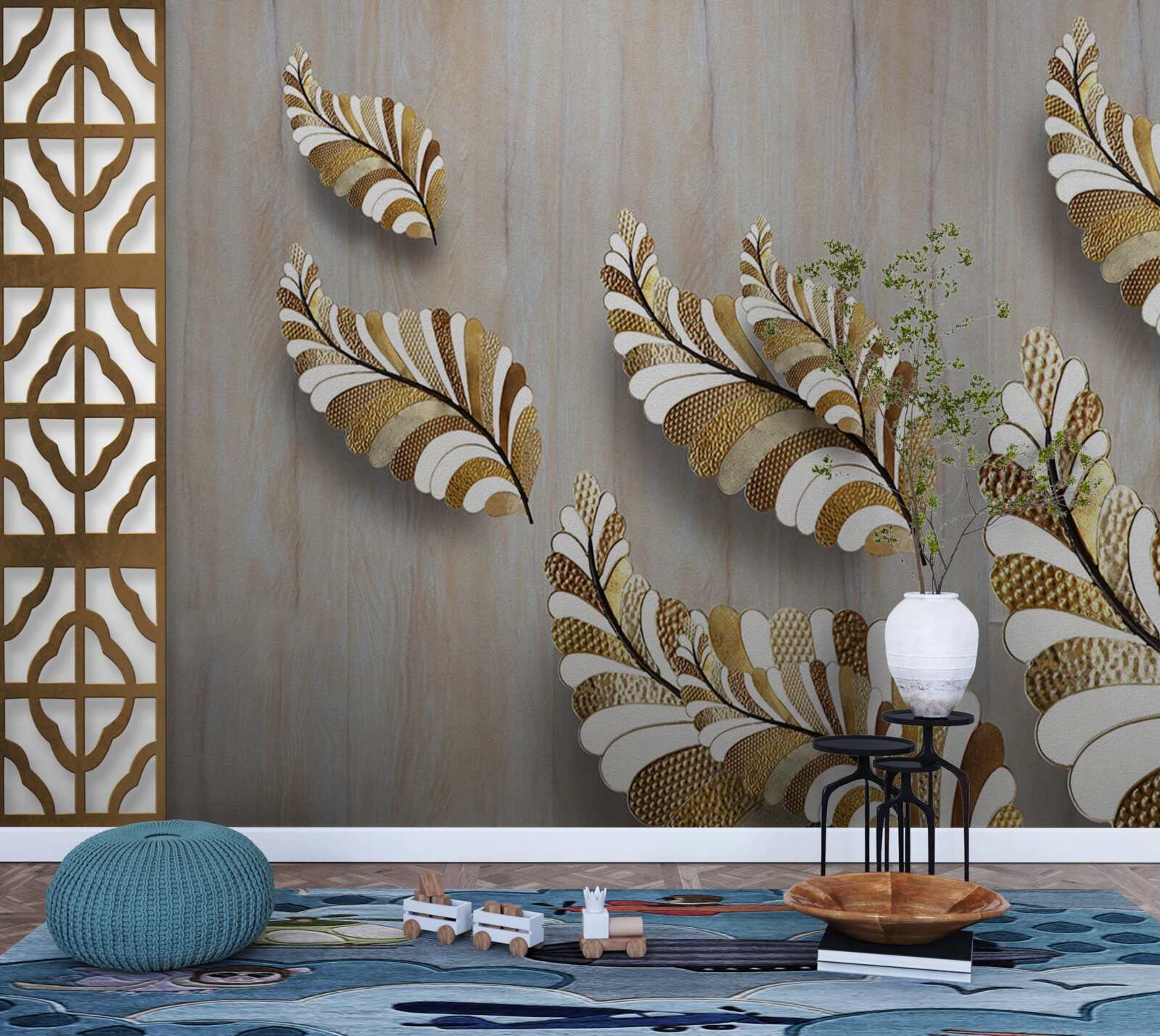 Fotobehang Bladeren versierd met een luipaardmotief trekken aan met hun schoonheid