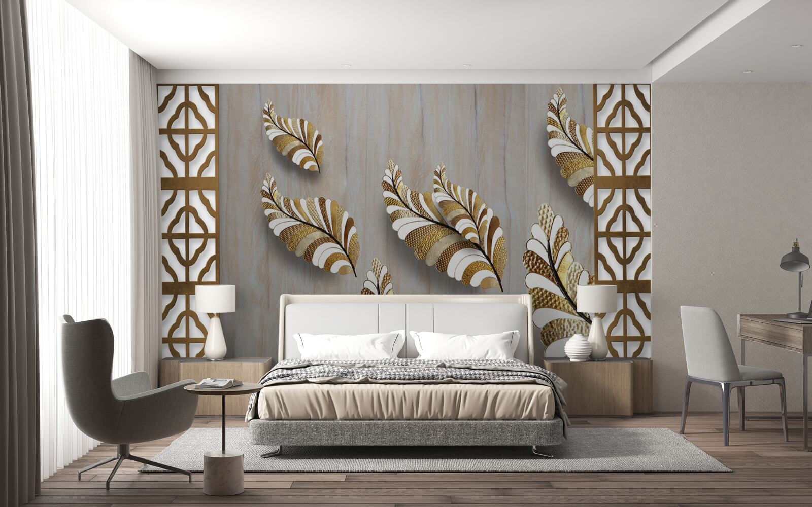 Fotobehang Bladeren versierd met een luipaardmotief trekken aan met hun schoonheid