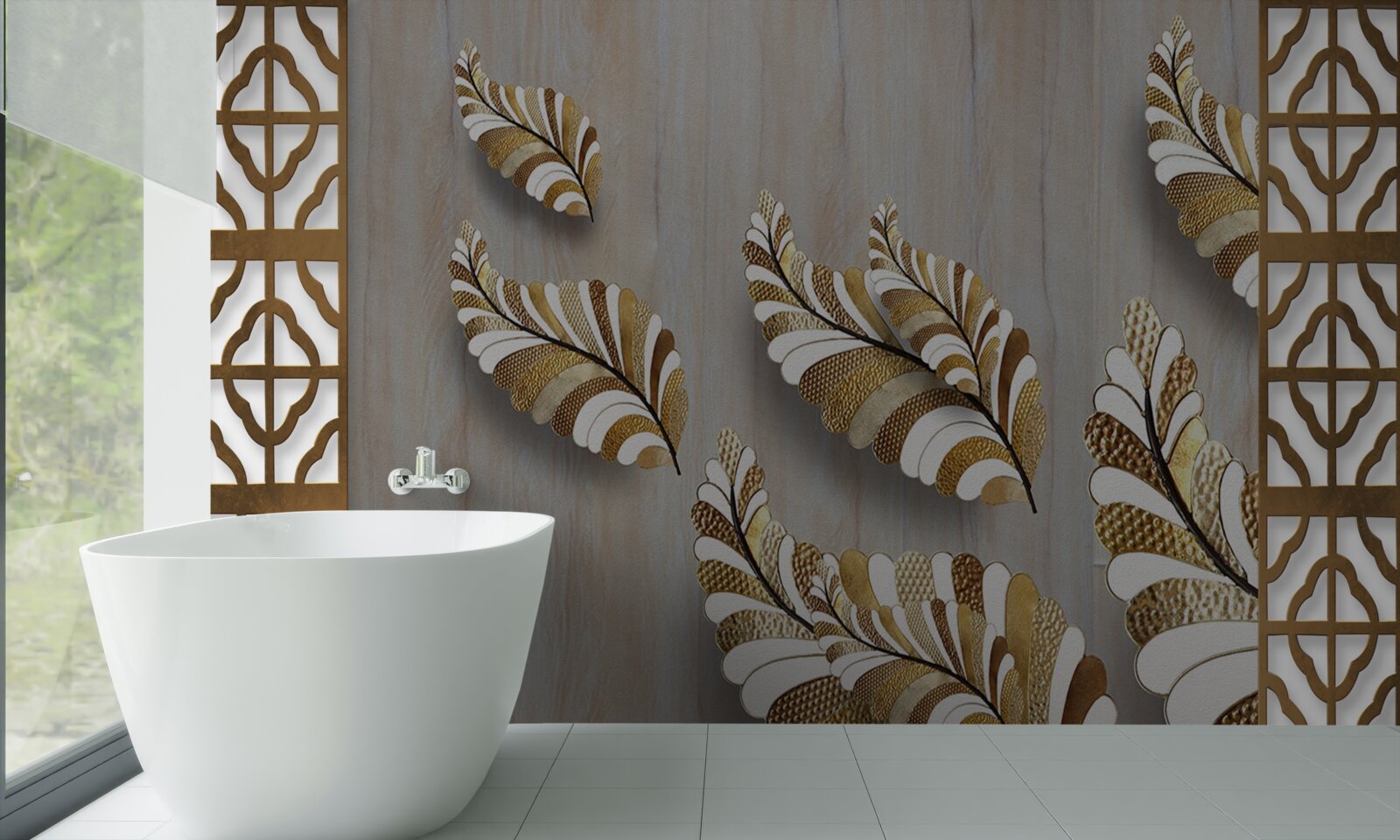 Fotobehang Bladeren versierd met een luipaardmotief trekken aan met hun schoonheid