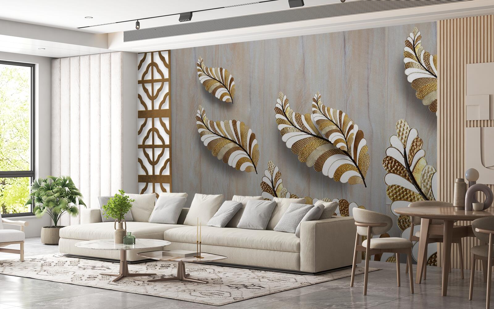 Fotobehang Bladeren versierd met een luipaardmotief trekken aan met hun schoonheid