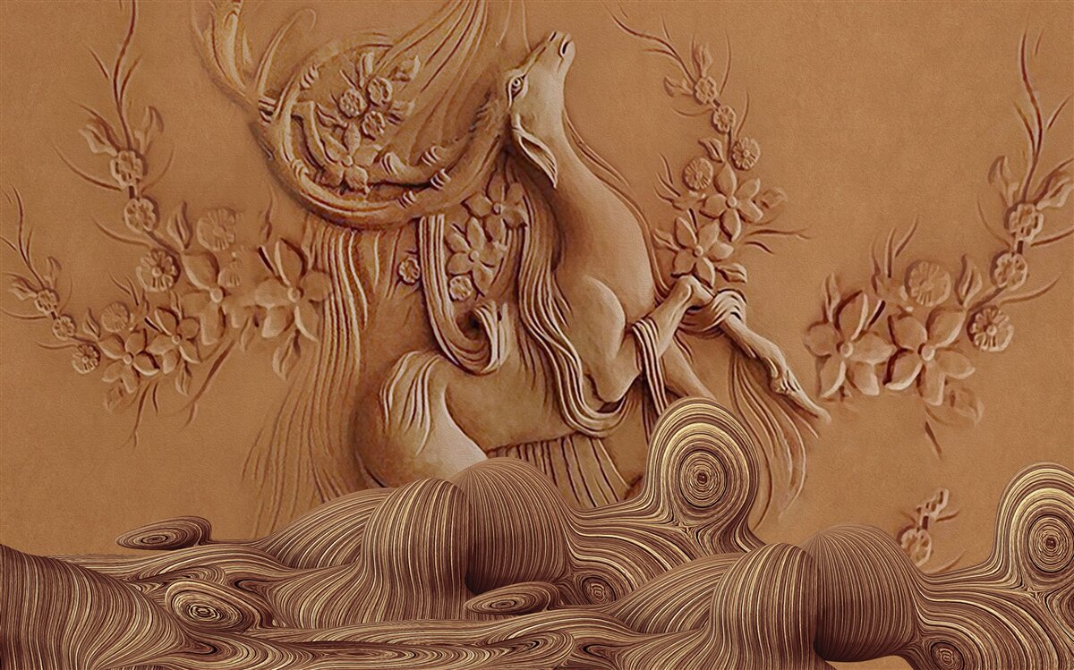 Fotobehang prachtig bas-reliëf van een geit in de bergen