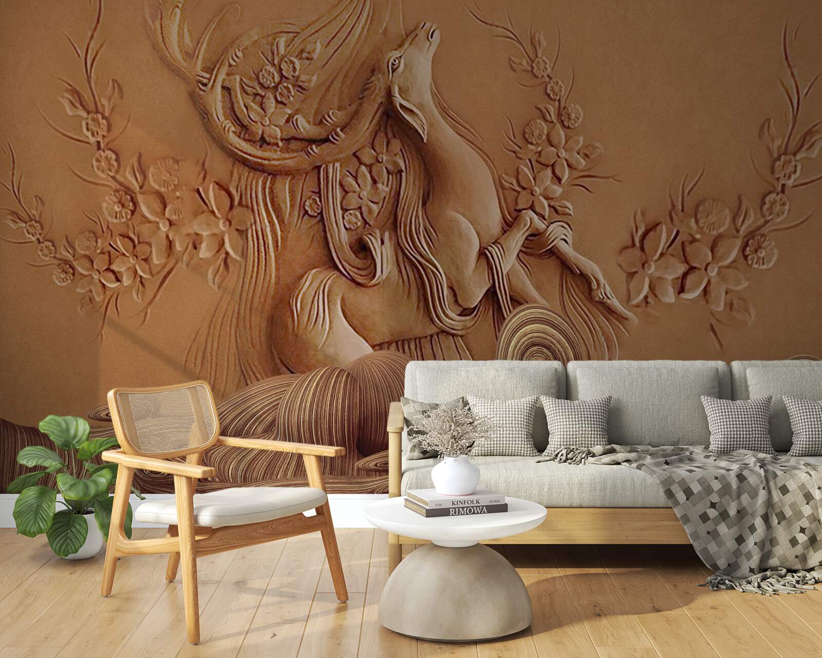 Fotobehang prachtig bas-reliëf van een geit in de bergen