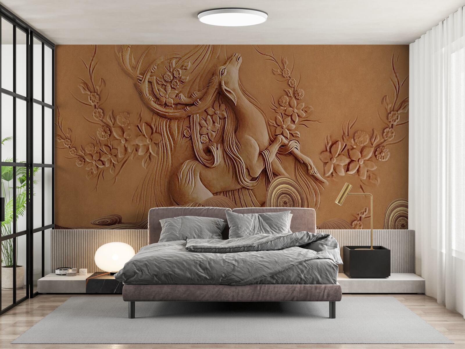 Fotobehang prachtig bas-reliëf van een geit in de bergen