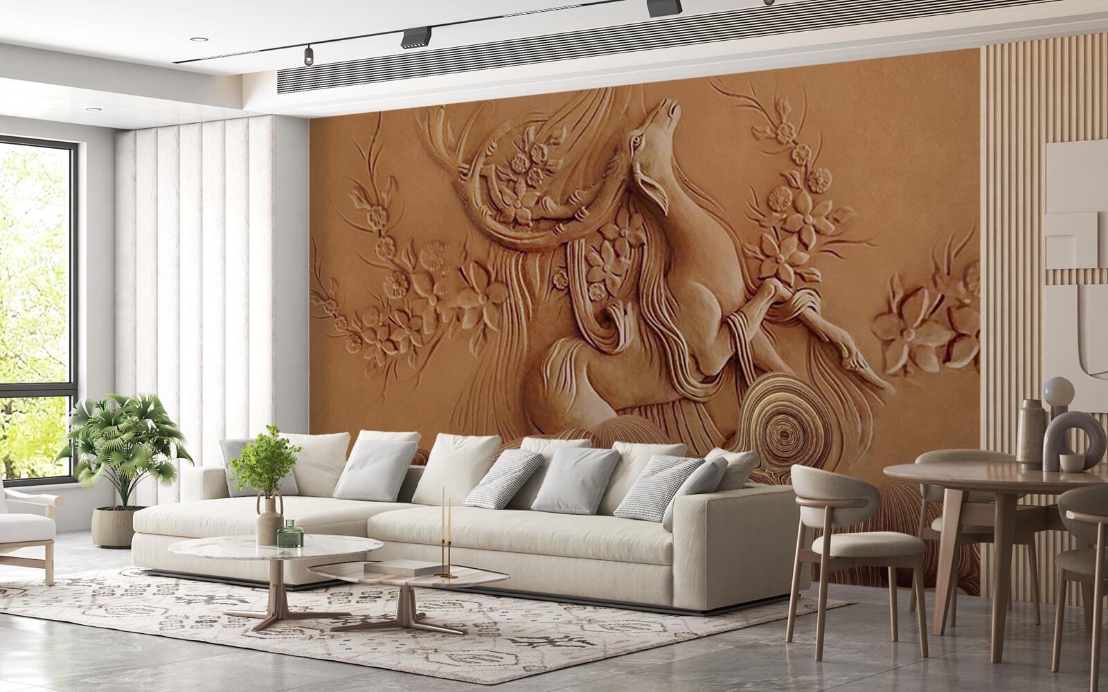 Fotobehang prachtig bas-reliëf van een geit in de bergen